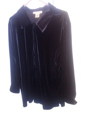 Vintage Susan Bristol Woman 2W Velvet Button Up Shirt Black Slit Side LS Dressy