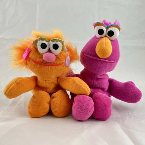 Vintage Tyco 8 Zoll Sesamstraße Bohnen Telly Monster & Zoe 1997 Vorschule Plüschtier