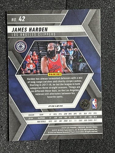 2024-25 Panini Mosaic #42 James Harden Reactive Blue Mosaic - Picture 2 of 2