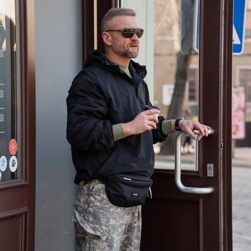 Mil Tec Combat Jacke Herren Winddicht Mit Kapuze Fleecegefüttert Schwarz - Bild 4 von 9