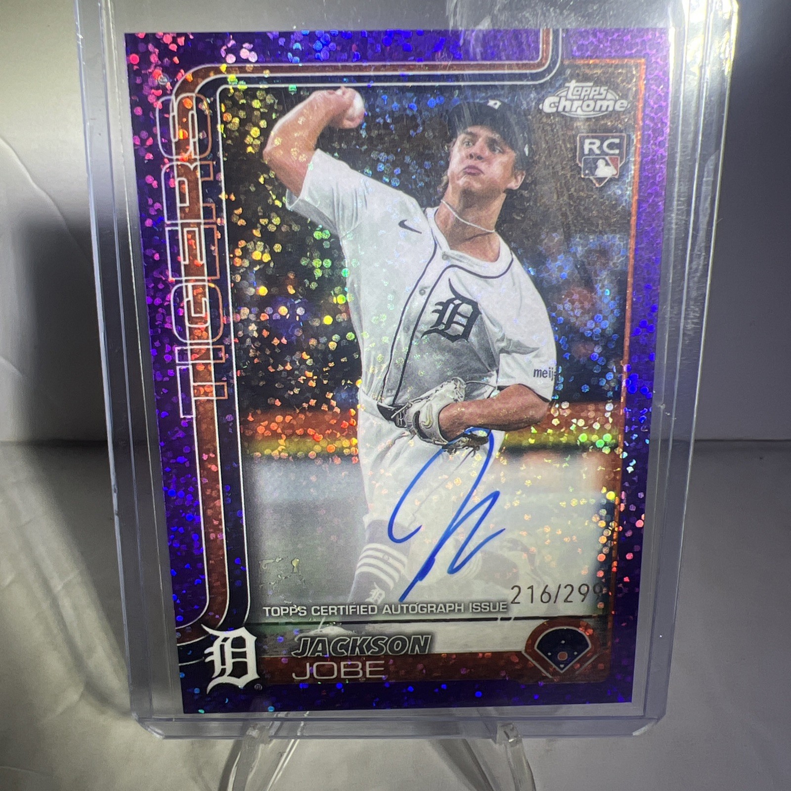 2025 Topps Chrome Rookie Auto Jackson Jobe Purple Speckle  216/299 RC Tigers