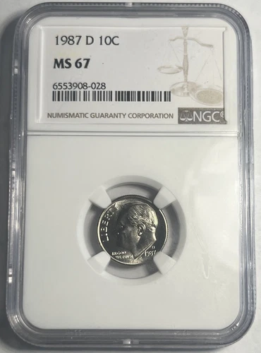 1987-D ROOSEVELT DIME GRADED NGC MS67