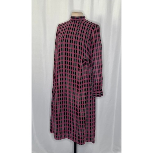 GANNI Midikleid bedruckt Georgette fuchsia kariert rot schwarz weiß Größe 40 / US 8 - Bild 6 von 18