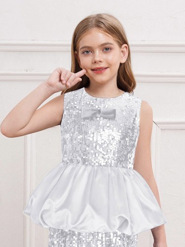 Kinder Mädchen glitzernde Puff Schößchen vorne Schleife Dekor komplett gefüttert Weste Party Bluse - Bild 51 von 75
