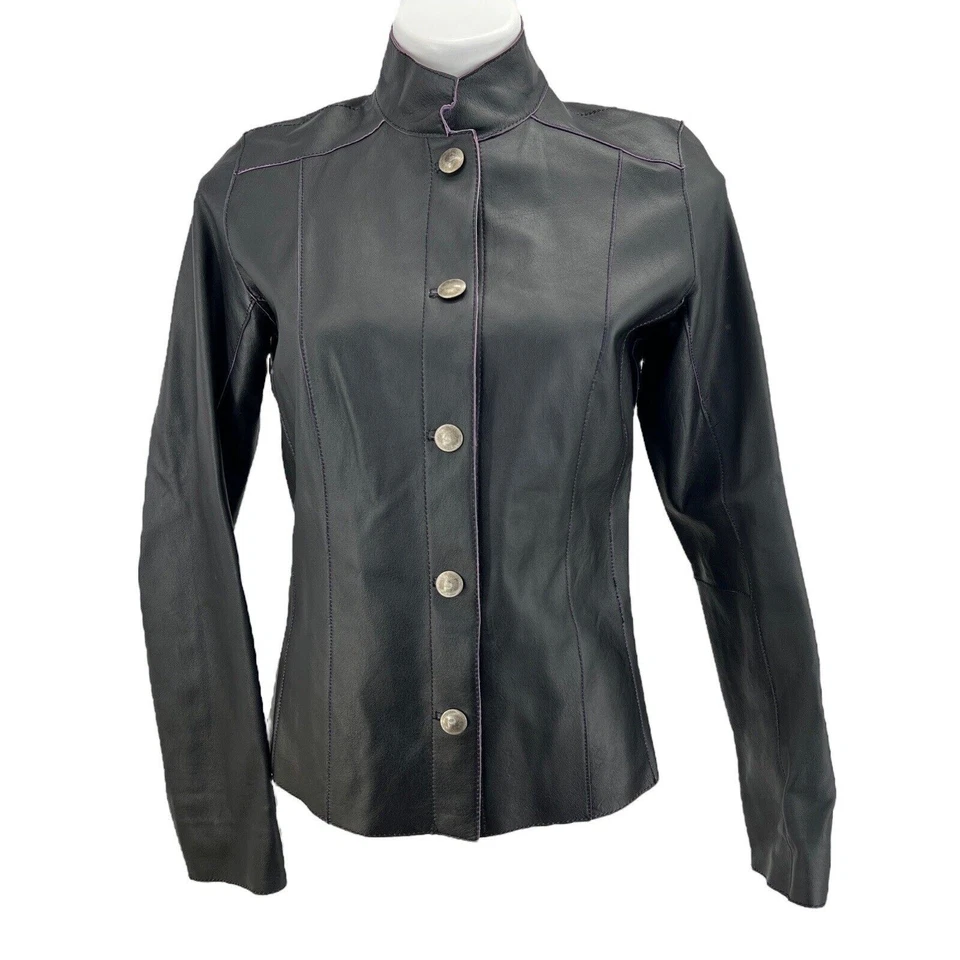 Chaqueta para mujer CHICO’S 100 % cuero talla L gamuza reversible púrpura profundo negra Foto 2 de 4