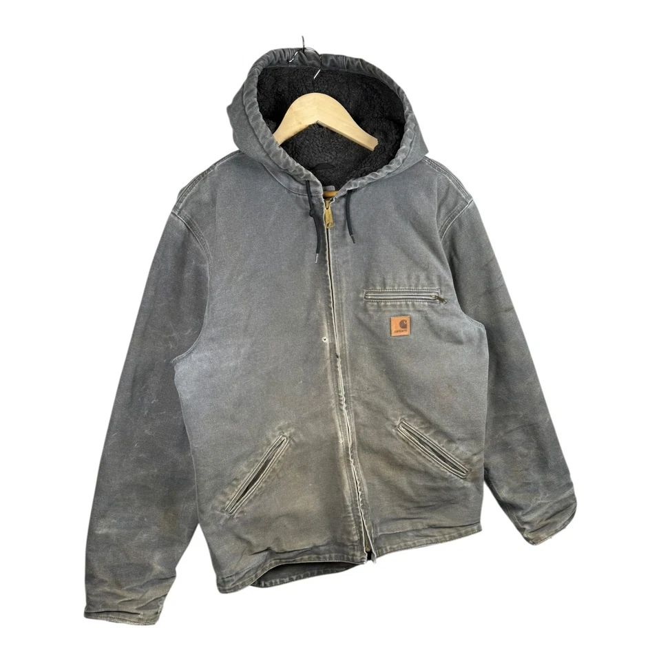 Moletom com capuz vintage Carhartt zíper completo cinza masculino médio - Imagem 4 de 4