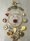 Vintage & Antique Jewelry Lot Czech Germany Art Deco Victorian Paste Brass +