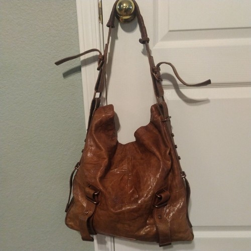 BCBGMaxAzria Signature Tote Satchel Hobo Pebbled Leather Shoulder Bag Brown