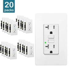 20A GFCI Outlet Receptacle with Wall Plate LED Indicator ETL Listed White 20PCS