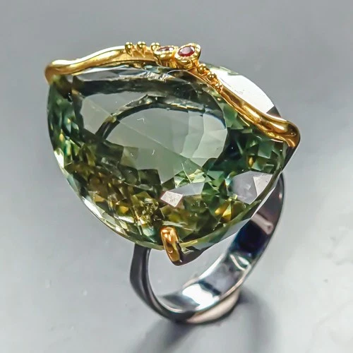 SET Top AA40 ct Natural Green Amethyst Ring 925 Sterling Silver Size 8 /R458848