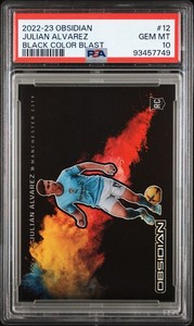 Julian Alvarez 2022-23 Panini Obsidian Black Color Blast SP Rookie #12 PSA 10