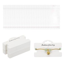 100 Pcs Bracelet Display Cards with Clear Packaging Bags, White