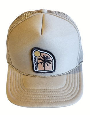 Women's James Michelle Snapback Hat Tan Mesh Palm tree patch logo