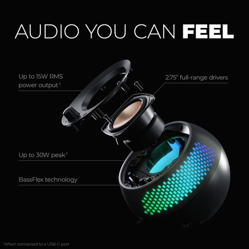 Pebble X 2.0 USB-C Computer Speakers with Customizable RGB Lighting, Bluetoot... - Picture 3 of 5