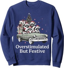 Overstimulated But Festive Raccoon Christmas Unisex Crewneck Sweatshirt