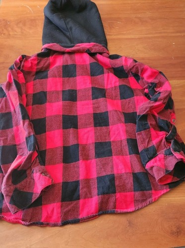 No Boundaries Hooded Flannel Shirt Men's 3XL Oversized Fit Plaid Red Black - Picture 2 of 9