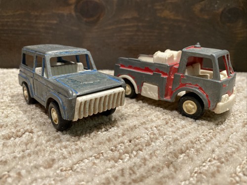 Vintage 1970 TootsieToy Metall Spielzeug Lot - Ford Bronco & Feuerwehrauto - 4" lang - USA - Bild 3 von 12