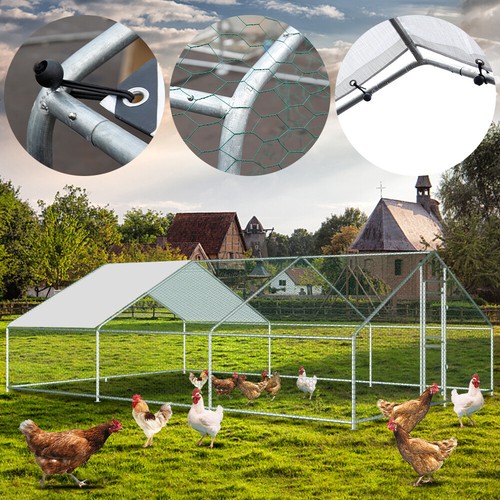 Walk-in Chicken Coop Farm Rabbit Cage Poultry Hen House Run Hutch w/ Cover Large - Picture 16 of 19