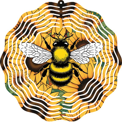 3D Floral Wind Spinner 10'' Metal Bumble Bee Summer Outdoor Garden Yard Art Decor