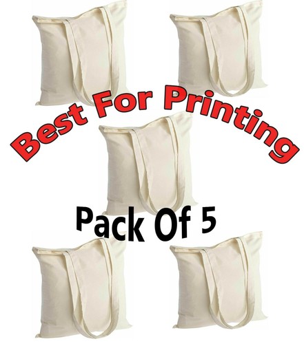 5 x 100% COTTON SHOPPING PLAIN BAGS ECO FRIENDLY TOTE SHOULDER SHOPPER HANDBAG - Picture 2 of 6