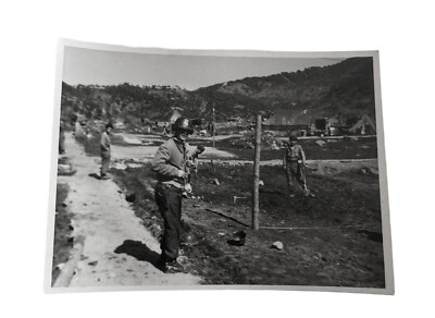 Korean War Era Photo U.S. GIs Standing In Field Building | eBay