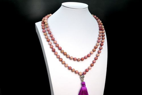8MM 108 Pcs Rhodonite Mala Beads Tassel Necklace Grade AAA Natural Round 41" - Picture 4 of 5
