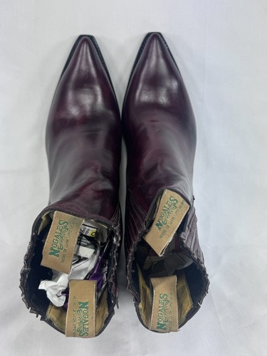 Vintage Nogales Chelsea gestapelter Absatz Knöchel Cowboystiefel Handarbeit Mexiko Burgund 11,5 - Bild 10 von 16