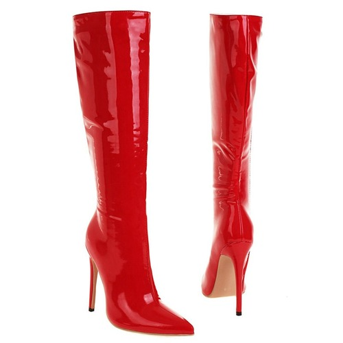 Women Knee High Sexy Pointed Toe High Heel Calf Boots PU Leather Side Zipper - Picture 6 of 15