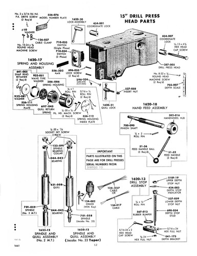 Clausing 15" Drill Press Variable Speed Model Instruction & Parts Manual #1293 - Picture 6 of 10