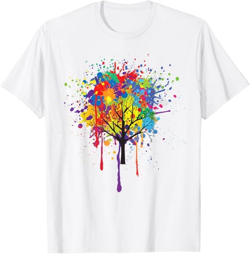 Paint Drip Tree Paint Splash Art Tee by Zany Brainy Geschenk Unisex T-Shirt - Bild 1 von 3