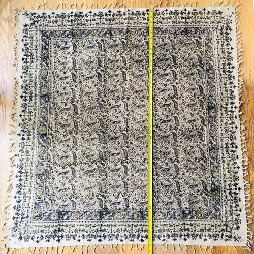 Tapiz cuadrado con flecos negros y beige arte teñido impreso a mano Irán 43" - Imagen 4 de 11