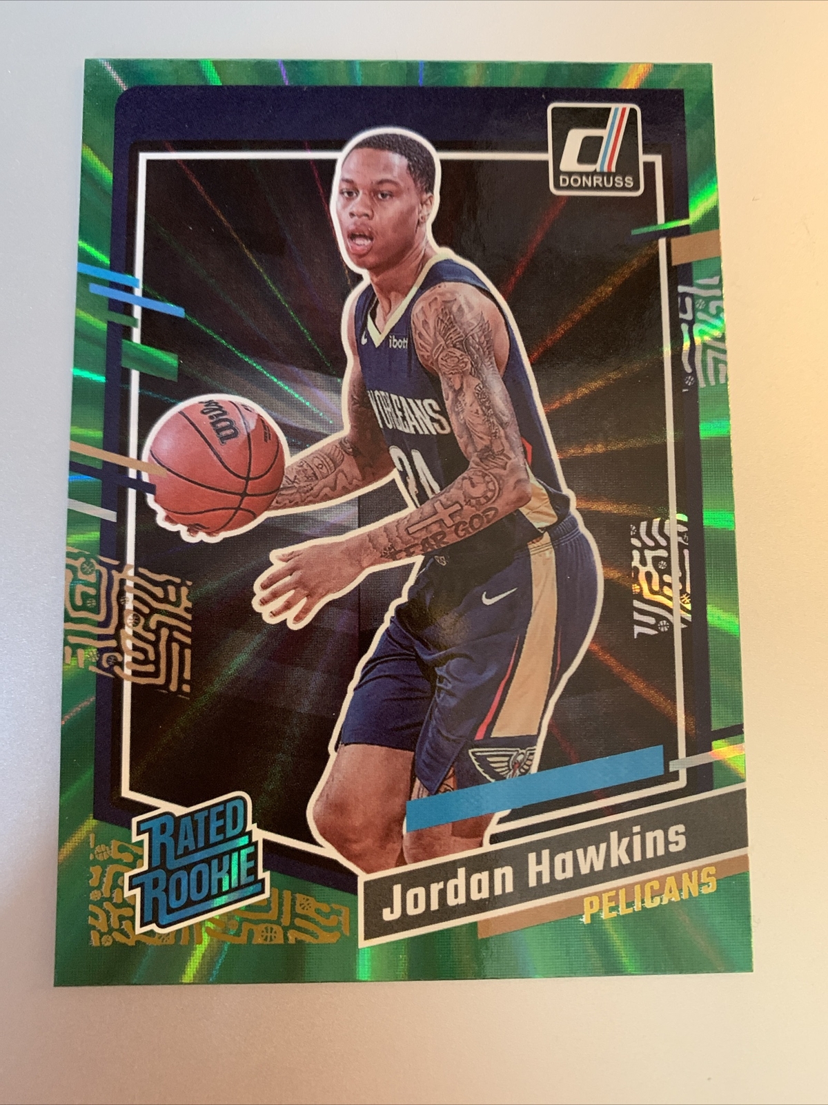 2023-24 Donruss Jordan Hawkins Holo Green Laser Rated Rookie RC #219 Pelicans