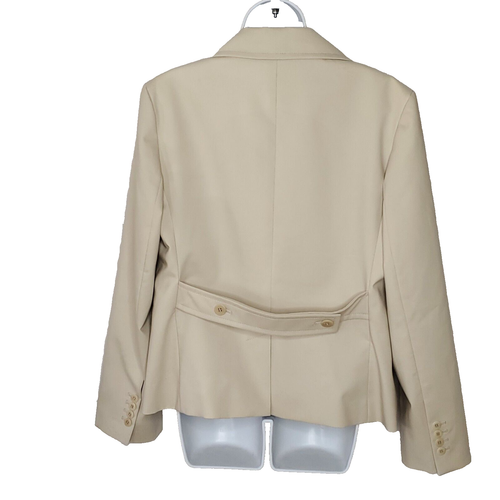 Talbots Single Breasted Blazer 14 Tan Cotton Blend 2 Button Flap Pockets - Picture 2 of 4
