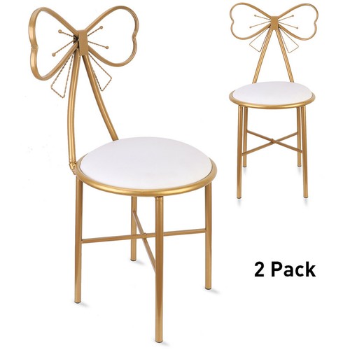 2X Golden Butterfly Backrest Chairs Velvet/Leather Cushion Dressing Table Stools - Picture 20 of 21
