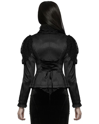 Punk Rave Womens Gothic Lolita Lace Applique Jacket - Black - Picture 5 of 13