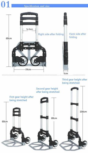 Compact Aluminium Folding Push Cart Portable Travel Shopping Trolley Luggage - Picture 9 of 11