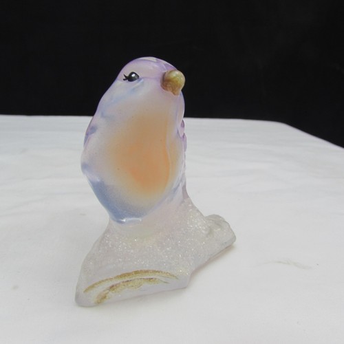 Fenton French Opalescent Winter Aura Hand Painted Bird on Log Branch 2008 W310 - Picture 2 of 5