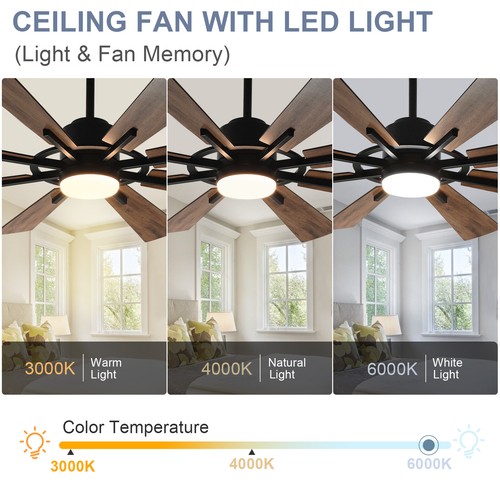 60/72" Ceiling Fan with Lights and Remote APP 8 Blade Indoor&Outdoor Walnut wood - Picture 3 of 49