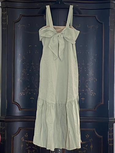 $395 Theory Tie-Back Midi Dress in Good Linen M0203606 | Mint | Large - Picture 4 of 17