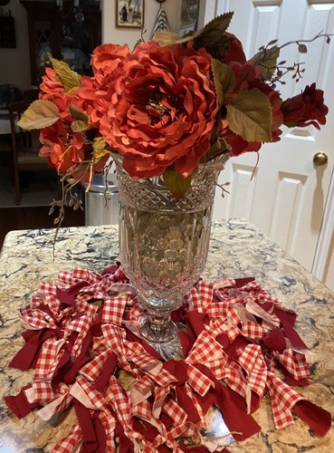 HANDMADE VALENTINES RED PLAID 5 FOOT FABRIC RAG GARLAND-PRIMITIVE COUNTRY RUSTIC - Picture 4 of 10