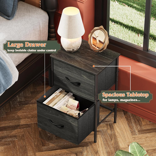 Nightstand, Nightstand with 2 Drawers, Bedside Furniture, Night Stand, Small Dre - Picture 5 of 12