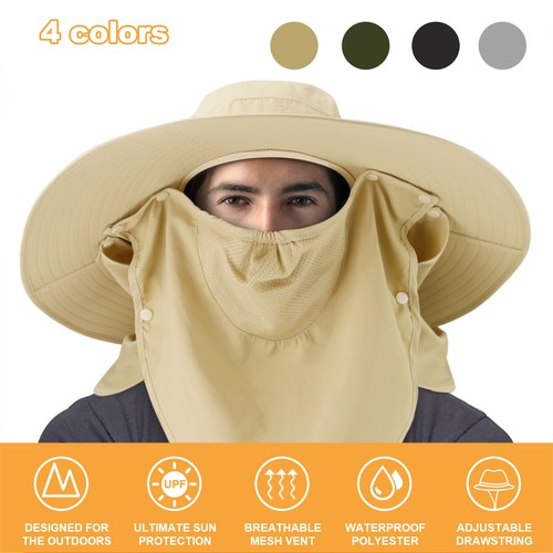 Wide Brim Sun Hat UV Protection Bucket Cap For Hiking Camping Fishing Safari Men - Picture 2 of 82