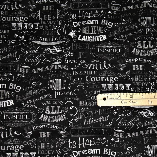 Chalkboard WORDS Dream Big Inspire Keep Calm Courage Fabric 32"x 42"  #C2786 - Picture 1 of 4