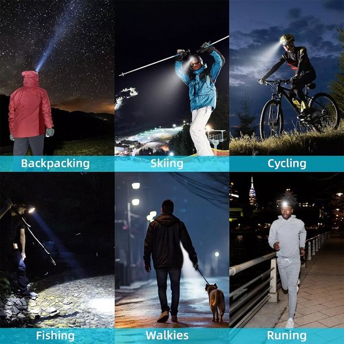 Torcia frontale LED super luminosa USB ricaricabile faro impermeabile lampada - Foto 16 di 17
