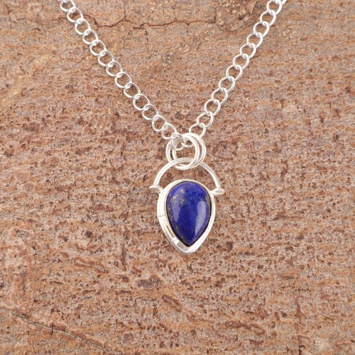 Natural Lapis Lazuli Gemstone Pendant Blue 925 Sterling Silver Indian Jewelry - Picture 2 of 8