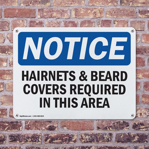 (2er Pack) Haarnetze Bartabdeckungen in diesem Bereich erforderlich OSHA Hinweis Schild Aufkleber - Bild 4 von 21