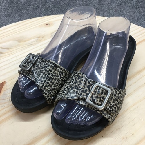 Crocs Sandals Womens 9 Sarah Leopard Print Slip On Slide 203126 Brown Black - Picture 4 of 17