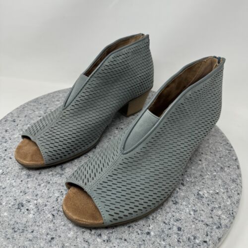 Earth Origins Booties Womens 10 W Wide Blue Leather Peep Toe Carlon Carmen Shoes - Picture 6 of 21