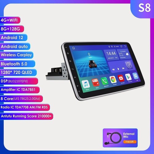 8+128G Android 12 10"8Core Double DIN Car Stereo Radio BT5.0 Wireless Carplay