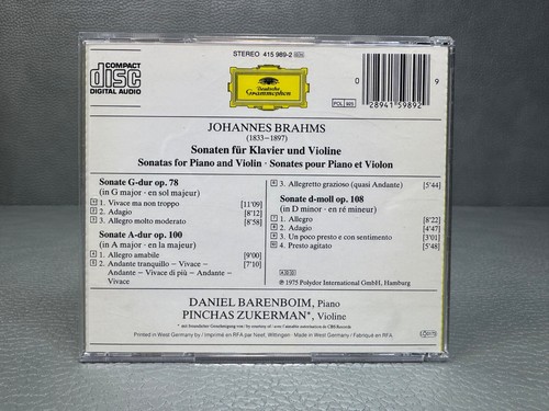 Brahms The 3 Violin Sonatas CD with Pinchas Zukerman and Daniel Barenboim - Picture 2 of 2